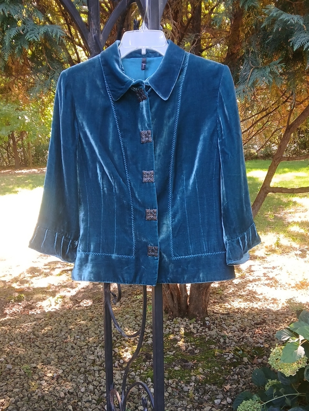 Tahari teal velvet crop jacket Sz M